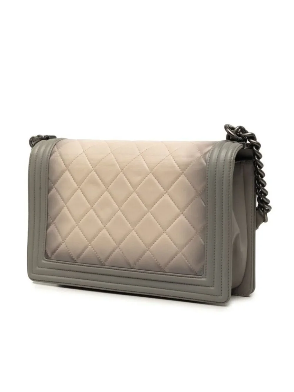Chanel CC Logo Boy Quilted Chain Shoulder Bag Gray Beige Lambskin